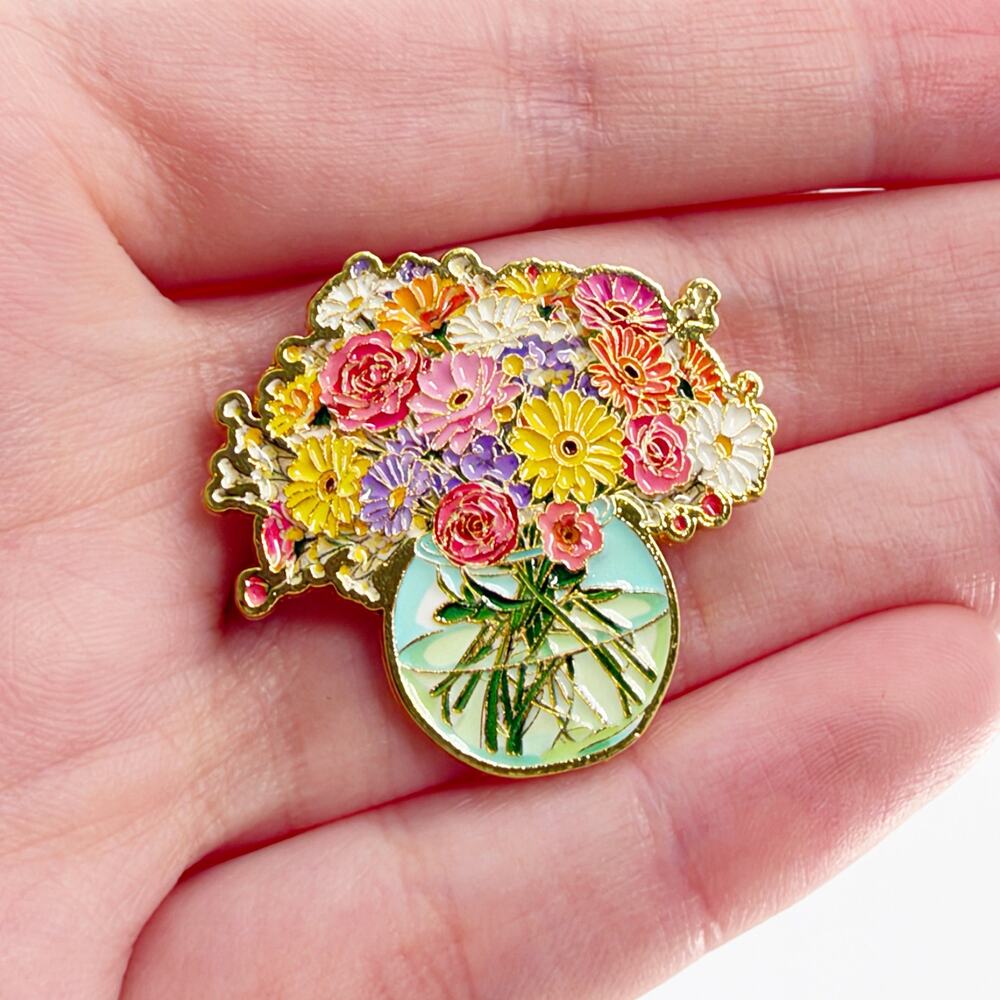 Colorful Flower Bouquet Enamel Pin Floral Botanical Cottagecore